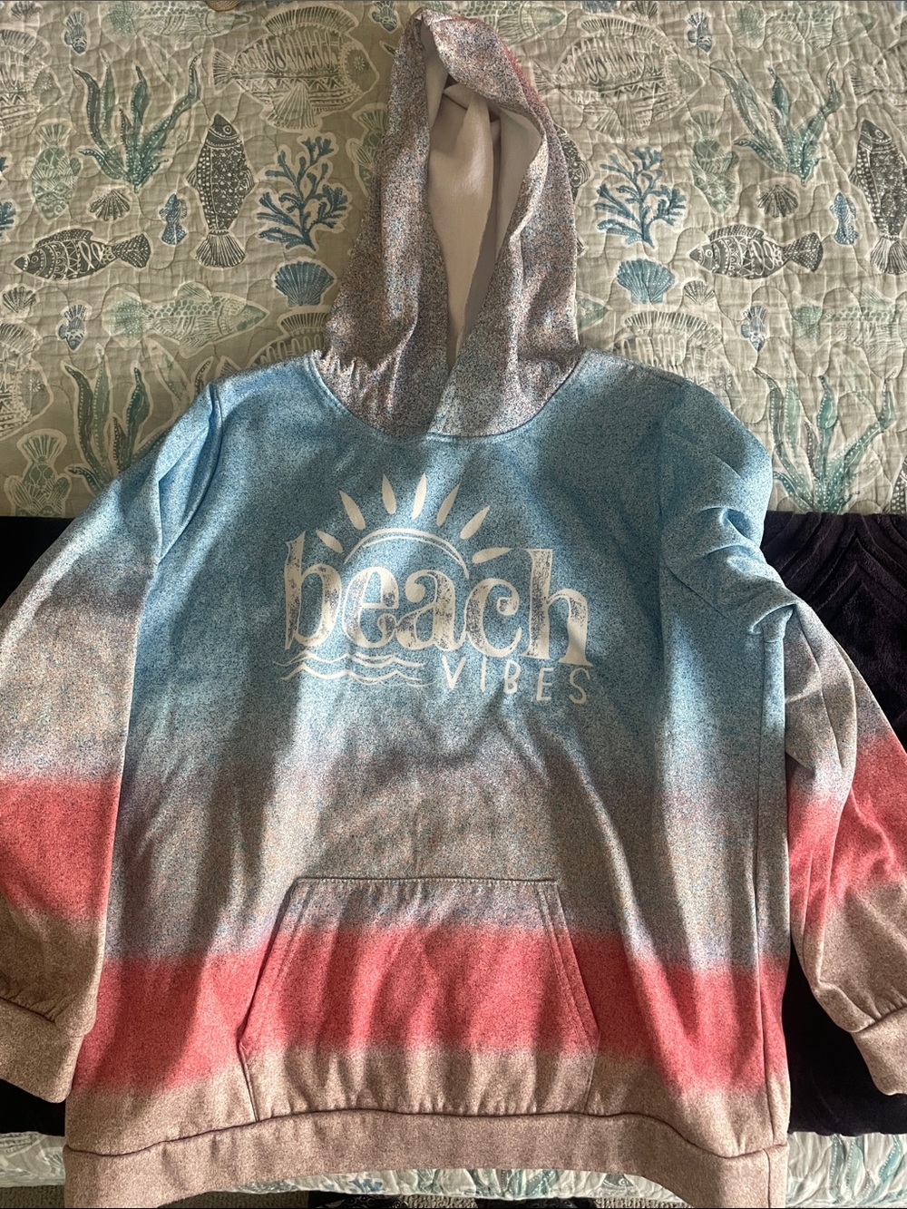Beach Vibes Ombre Hoodie Sweatshirt - Blue & Pink